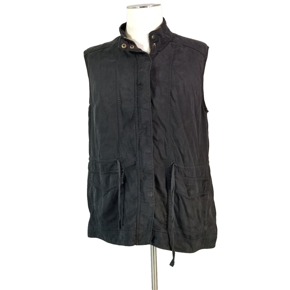 Lucky Brand Vest Men Large Black Photographer Outdoor Tencel Utility Zip Up